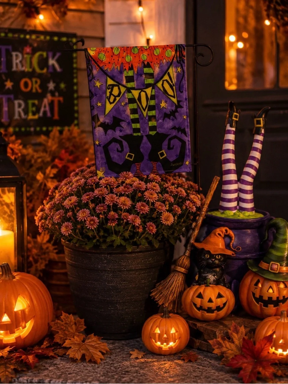 Studio M Halloween Witch and Haunted House Decor Set - Purple, Orange, Green